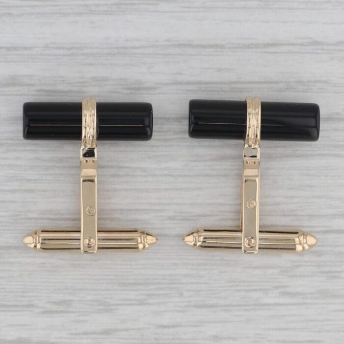 onyx cufflinks 14k yellow gold folding bar backs dolan bullock 2 pieces 1236