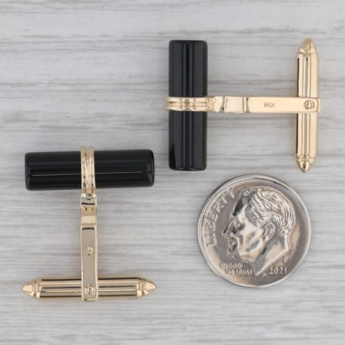 onyx cufflinks 14k yellow gold folding bar backs dolan bullock 2 pieces 1866