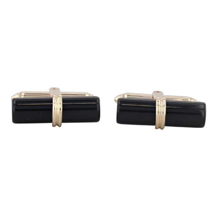 onyx cufflinks 14k yellow gold folding bar backs dolan bullock 2 pieces 4141