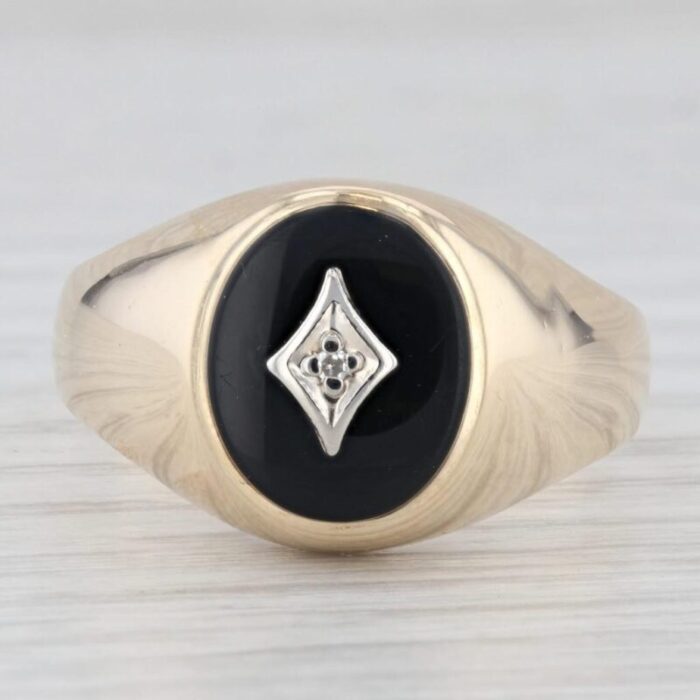 onyx diamond mens signet ring 10k yellow gold size 12 vintage 1575