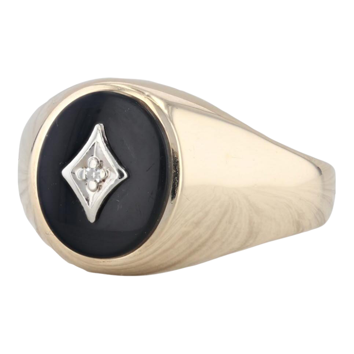 onyx diamond mens signet ring 10k yellow gold size 12 vintage 3516