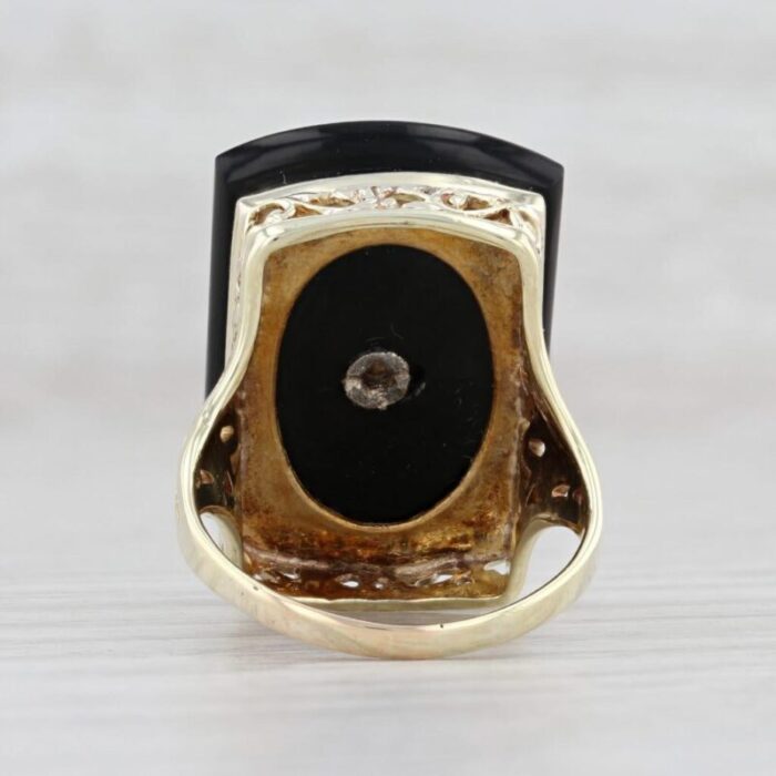 onyx diamond statement ring 14k yellow gold size 625 ornate floral 1301