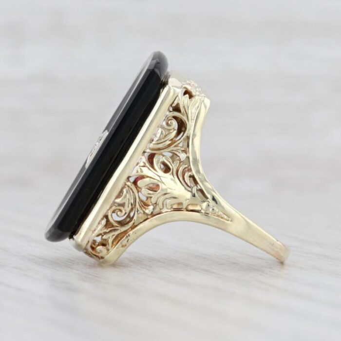 onyx diamond statement ring 14k yellow gold size 625 ornate floral 3820