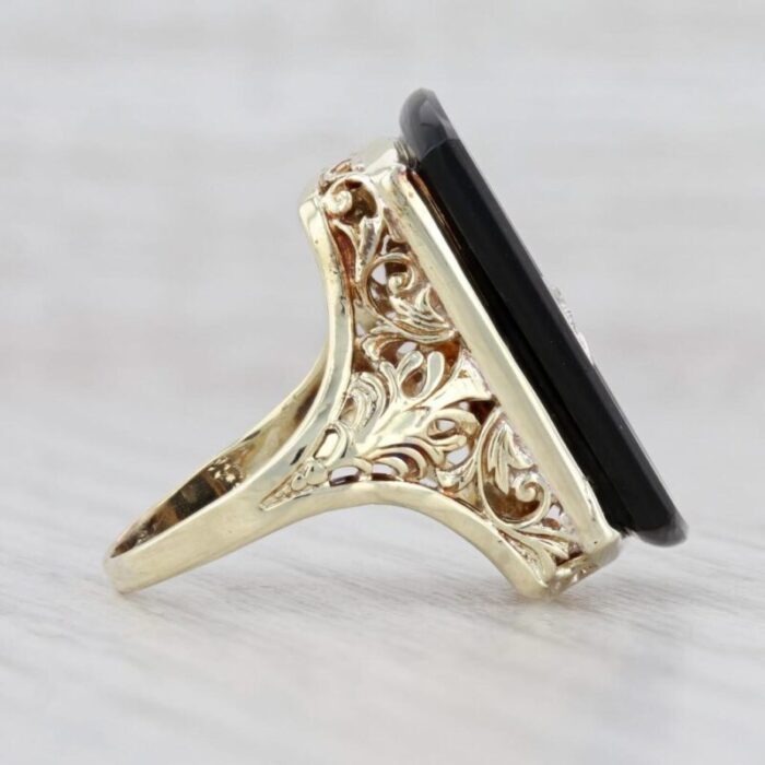 onyx diamond statement ring 14k yellow gold size 625 ornate floral 8892