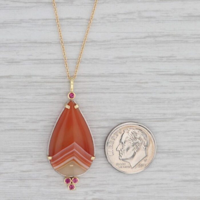 orange banded agate pink tourmaline pendant necklace 18k gold 18 cable chain 4816