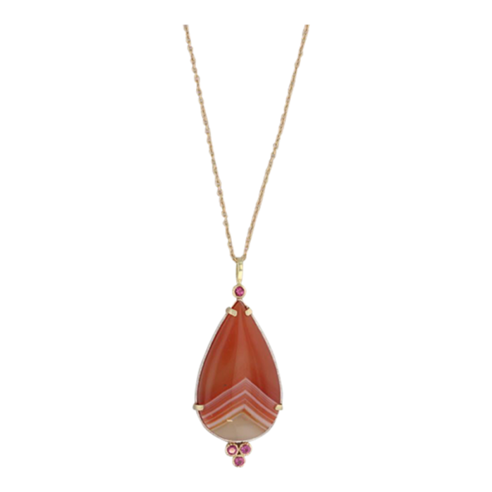 orange banded agate pink tourmaline pendant necklace 18k gold 18 cable chain 5784