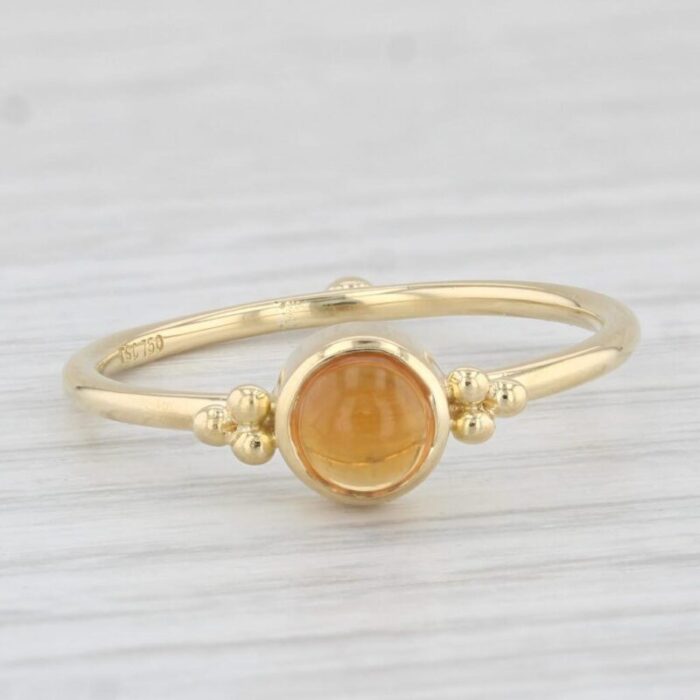 orange citrine solitaire ring 18k yellow gold size 8 round cabochon 5785