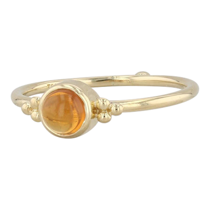 orange citrine solitaire ring 18k yellow gold size 8 round cabochon 9260