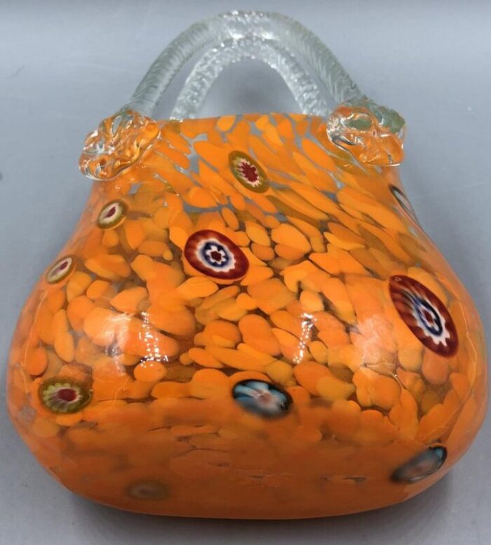 orange murano glass vase handbag from millefiori 1960s 3194