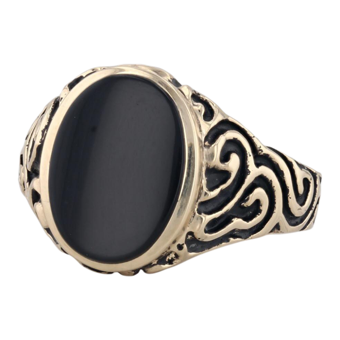 ornate onyx mens ring 10k yellow gold size 135 vintage 5231