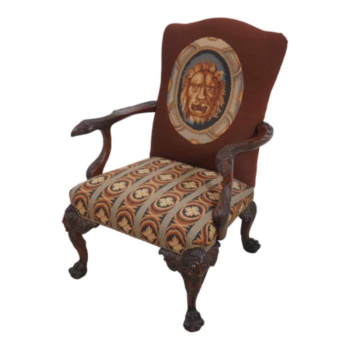 outstanding georgian needlepoint paw foot open armchair 8153