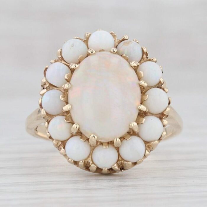 oval opal cabochon ring 14k yellow gold size 85 cocktail 6486