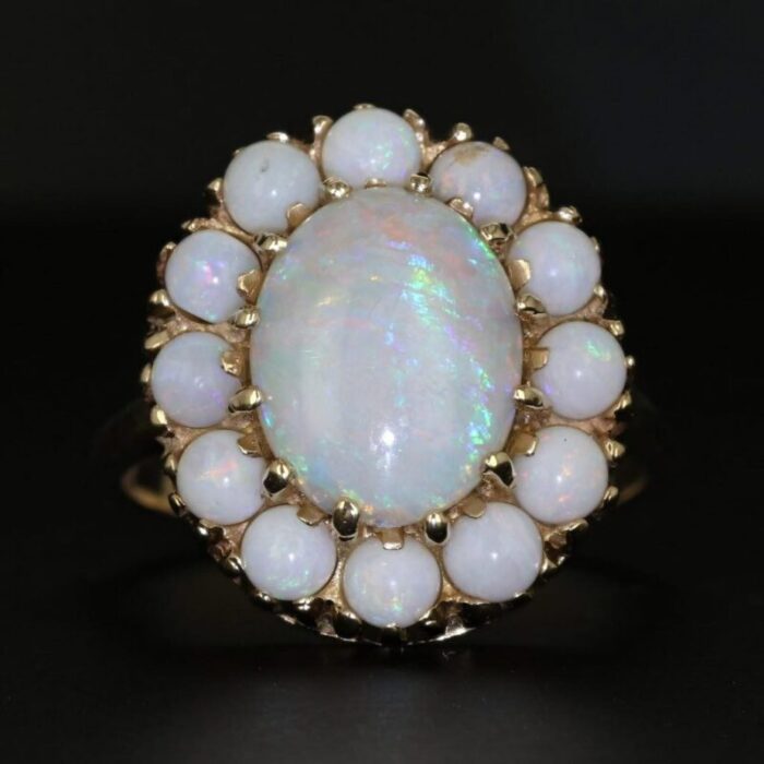 oval opal cabochon ring 14k yellow gold size 85 cocktail 9230