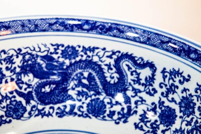 oversized blue and white porcelain chinese dragons bowl 16 in d circa 1950s 0067