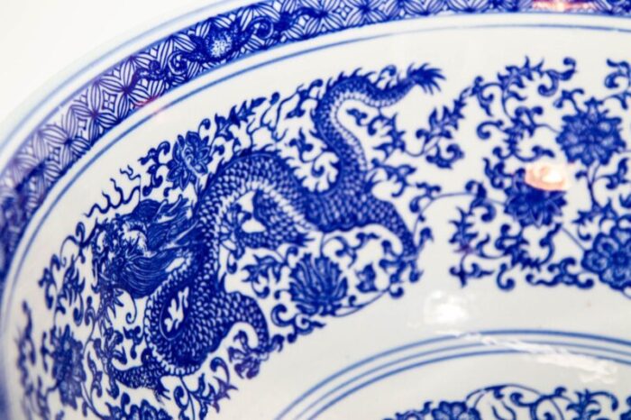 oversized blue and white porcelain chinese dragons bowl 16 in d circa 1950s 1681