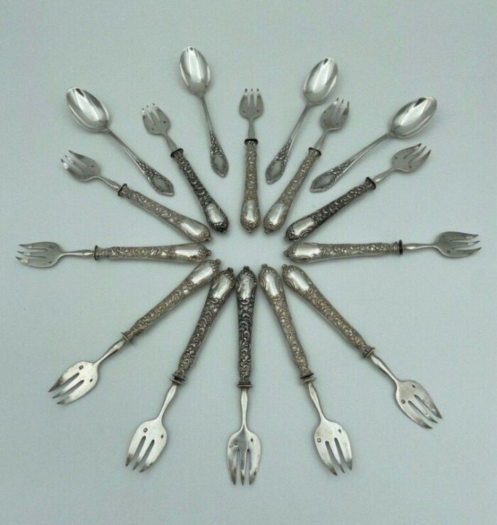 oyster forks and punch spoons in silver set of 16 1