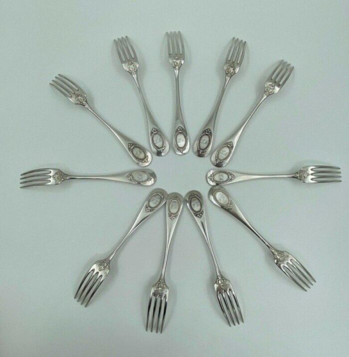 oyster forks and punch spoons in silver set of 16 11