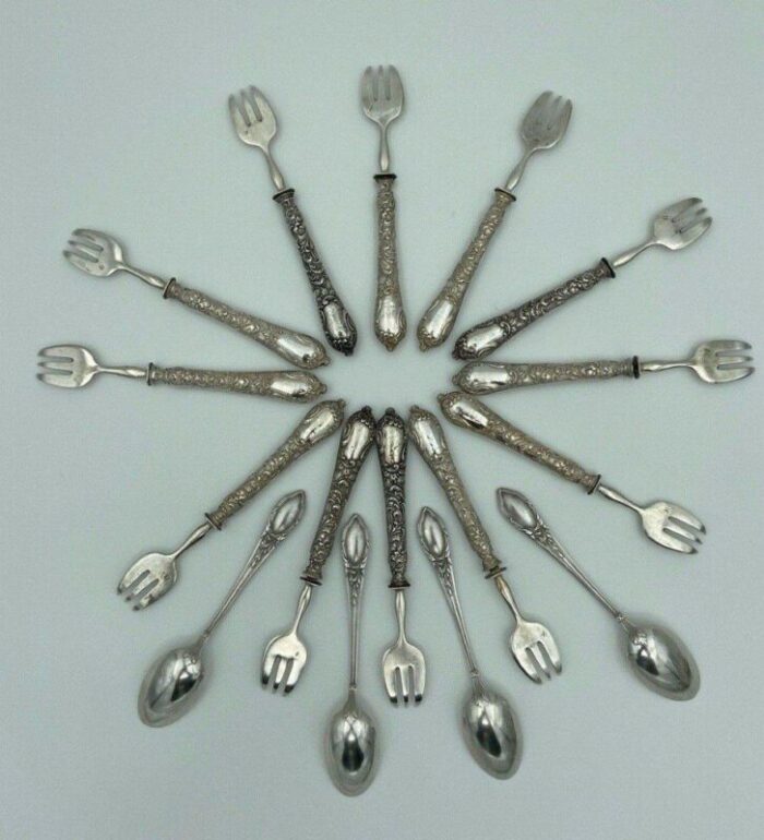 oyster forks and punch spoons in silver set of 16 3