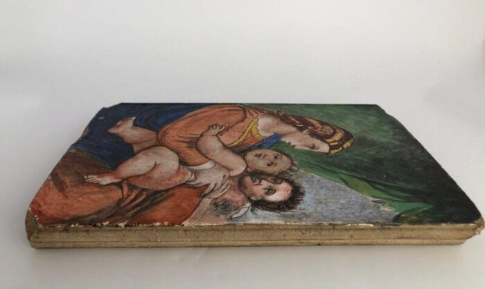 painting on tile representing the virgin madonna after raphael 19th century 11