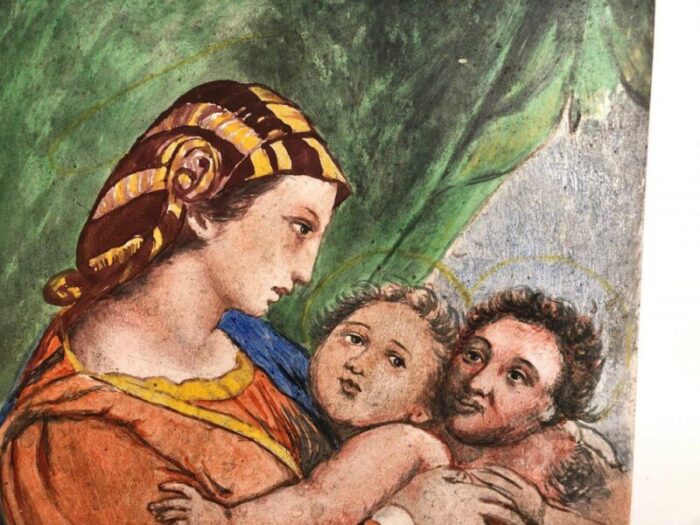 painting on tile representing the virgin madonna after raphael 19th century 2