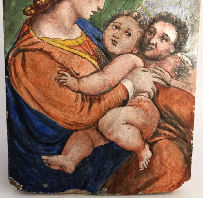 painting on tile representing the virgin madonna after raphael 19th century 3