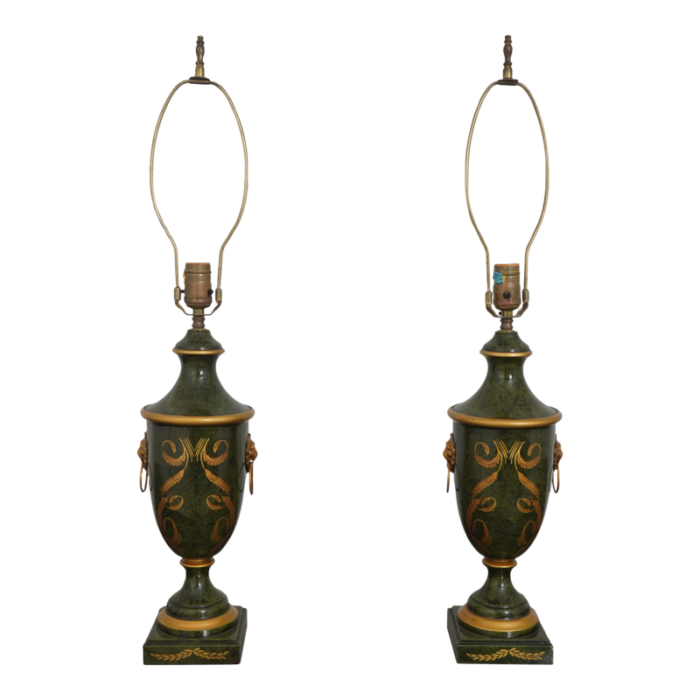 pair neoclassical toleware decorated urn table lamps 6237