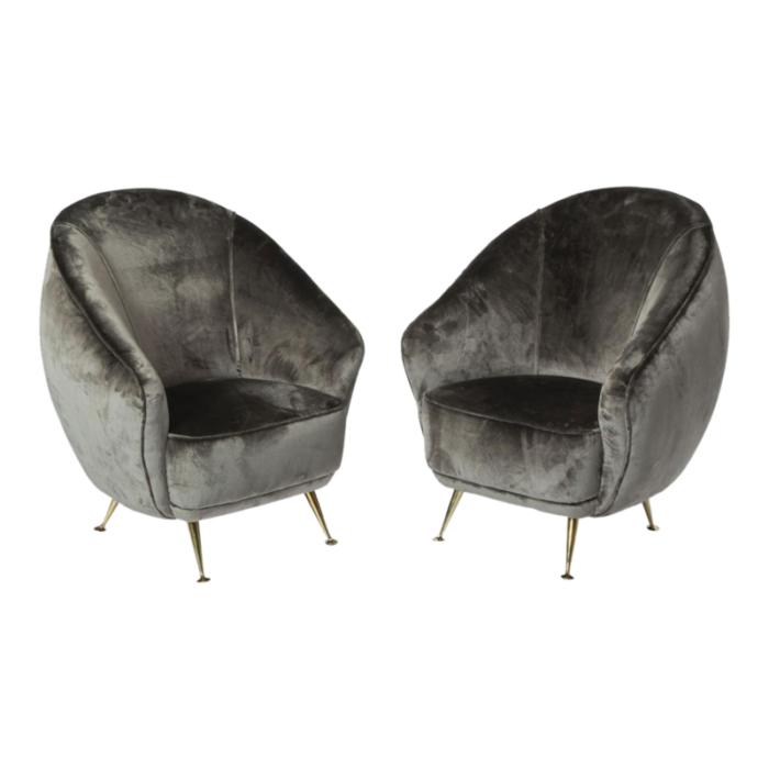 pair of 1937 italian armchairs attributed to gio ponti and newly upholstered in grey velvet 6779