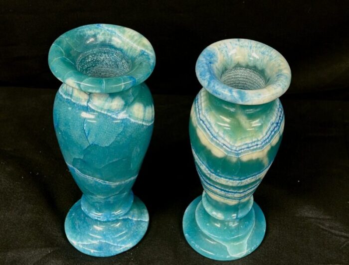 pair of blue egyptian alabaster urn shaped vases 2649