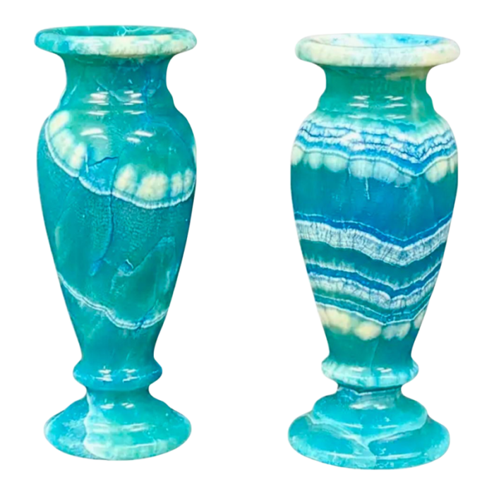 pair of blue egyptian alabaster urn shaped vases 4180