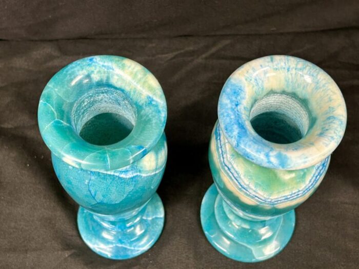 pair of blue egyptian alabaster urn shaped vases 4465