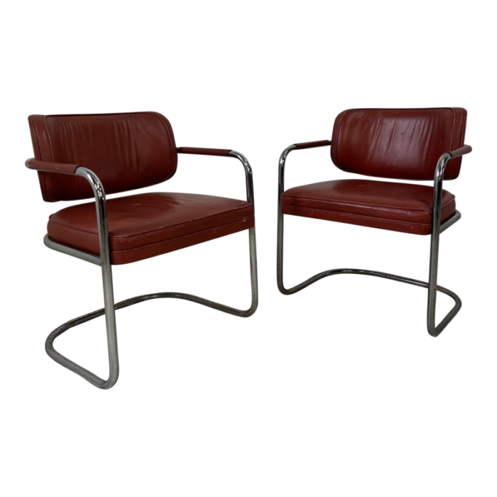 pair of chrome and leather chairs by brayton international collection 1121