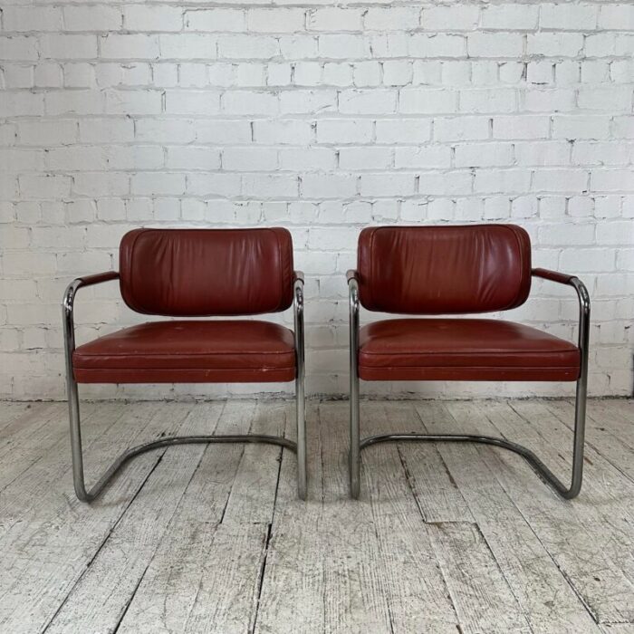 pair of chrome and leather chairs by brayton international collection 5331