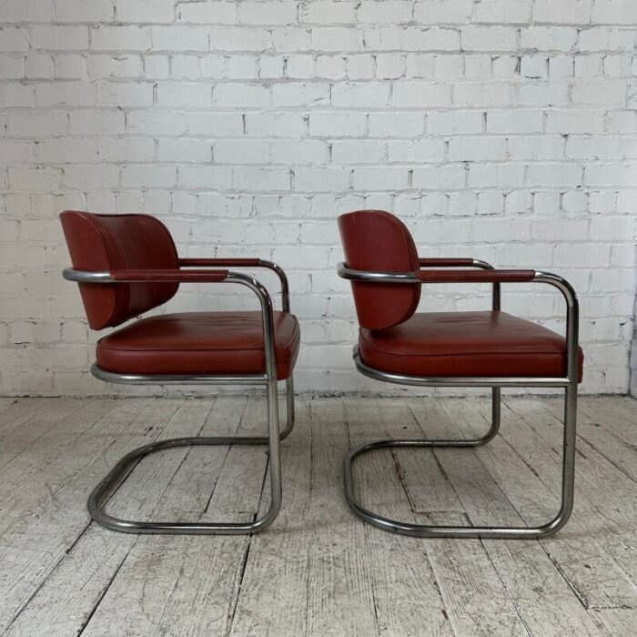 pair of chrome and leather chairs by brayton international collection 7362