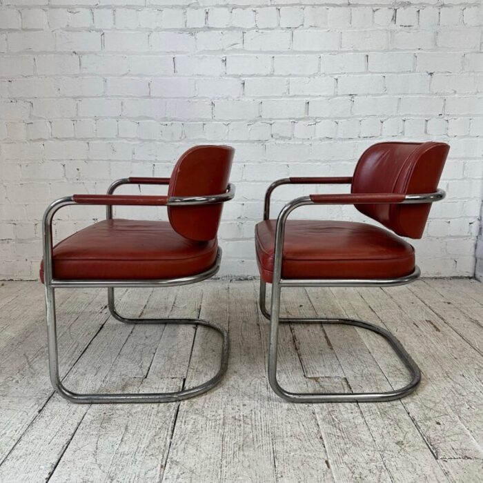 pair of chrome and leather chairs by brayton international collection 9249