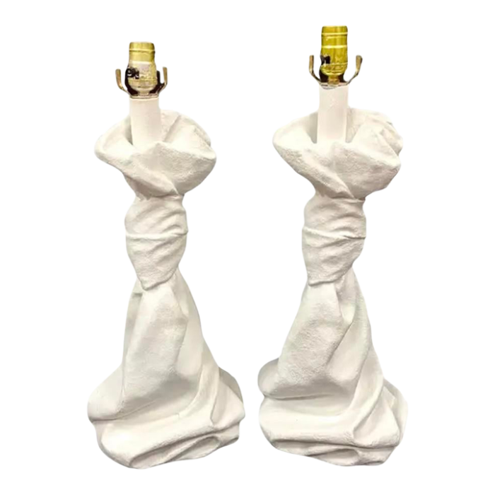 pair of draped plaster lamps style of john dickinson 7536