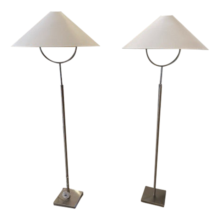 pair of ligne roset satin nickel floor lamps 7179