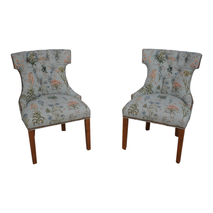 pair side chairs w plant print fabric w tack head trim 7993