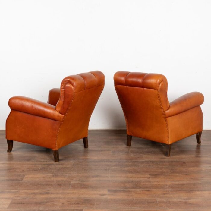 pair vintage brown leather club lounge chairs denmark circa 1960 1856