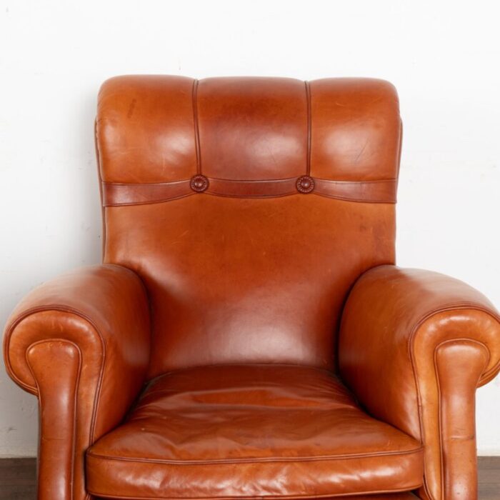 pair vintage brown leather club lounge chairs denmark circa 1960 8563