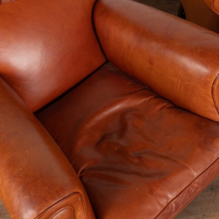 pair vintage brown leather club lounge chairs denmark circa 1960 8797