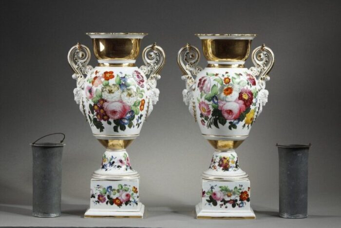 paris porcelain vases with floral decoration set of 2 18