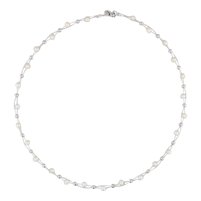 pearl bead station necklace 14k white gold 155 4mm lobster clasp 1898