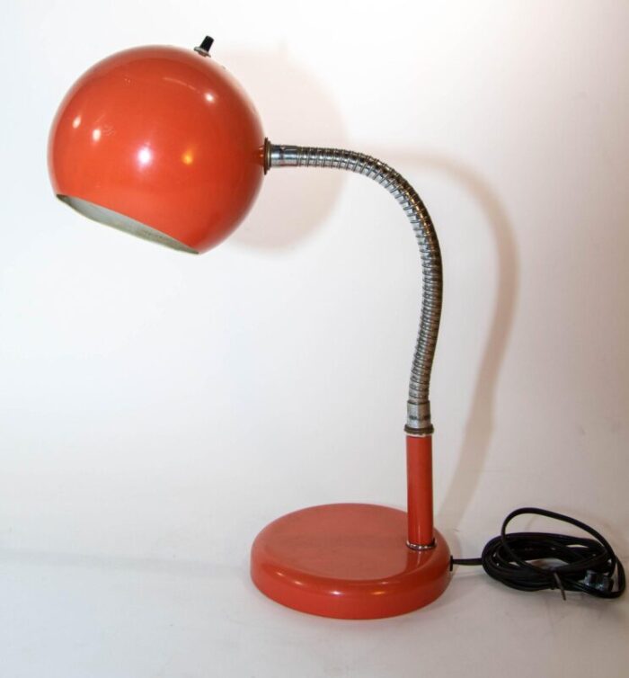 petite metal desk lamp retro orange eyeball light 1970s 0980