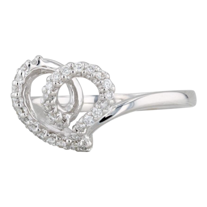 piero milano diamond heart swirl ring 18k white gold with box size 7 1343