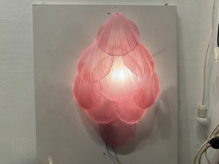 pink glass shell sconces 1980s set of 2 7189