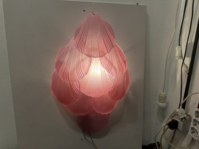 pink glass shell sconces 1980s set of 2 7709