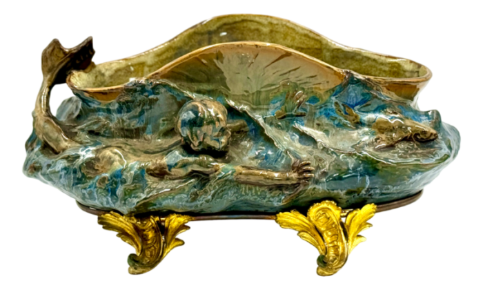 planter with newt swimming among fish on a bronze and gilded brass base late 19th century 3975