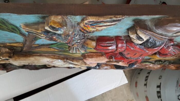 polychrome pine wood carved wall sculpture 3