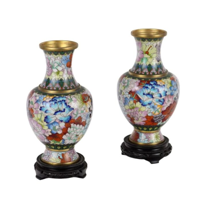 porcelain cloisonne vases china 1960s 1970s set of 2 1