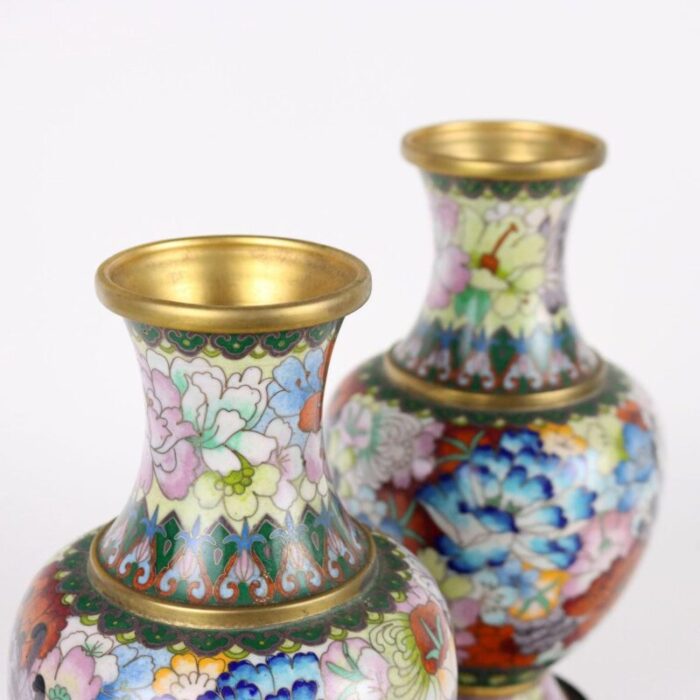 porcelain cloisonne vases china 1960s 1970s set of 2 3